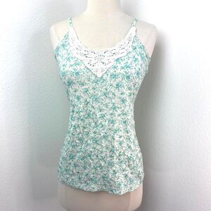 Maurices Med Green Mini Floral Knit Tank Top Boho Peasant Fairy Grunge Milkmaid